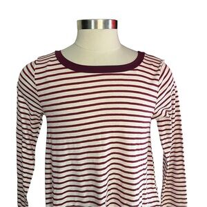 Betseys Boutique Shop Women Maroon & White Striped Long Sleeve Top Sz M Cotton